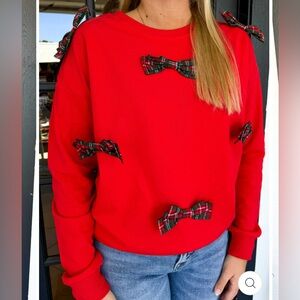 Vibrant Red Bow-Embellished Sweater